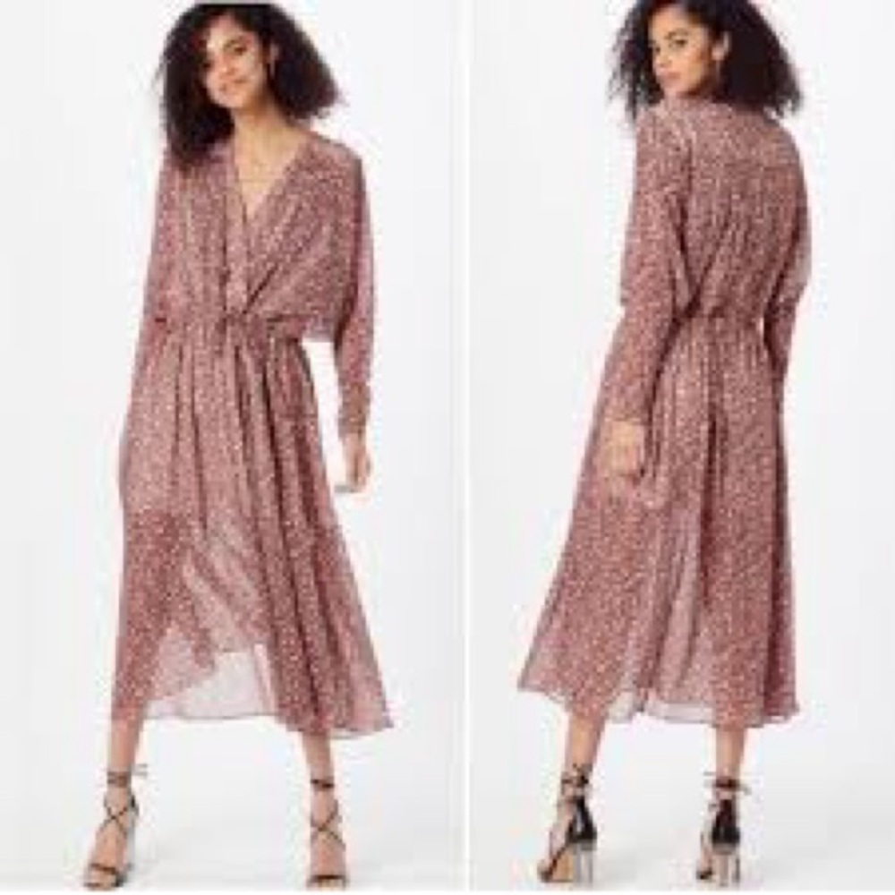 Ted Baker London Vallyy Midi boho Dress size 2 Maroon/Pink New